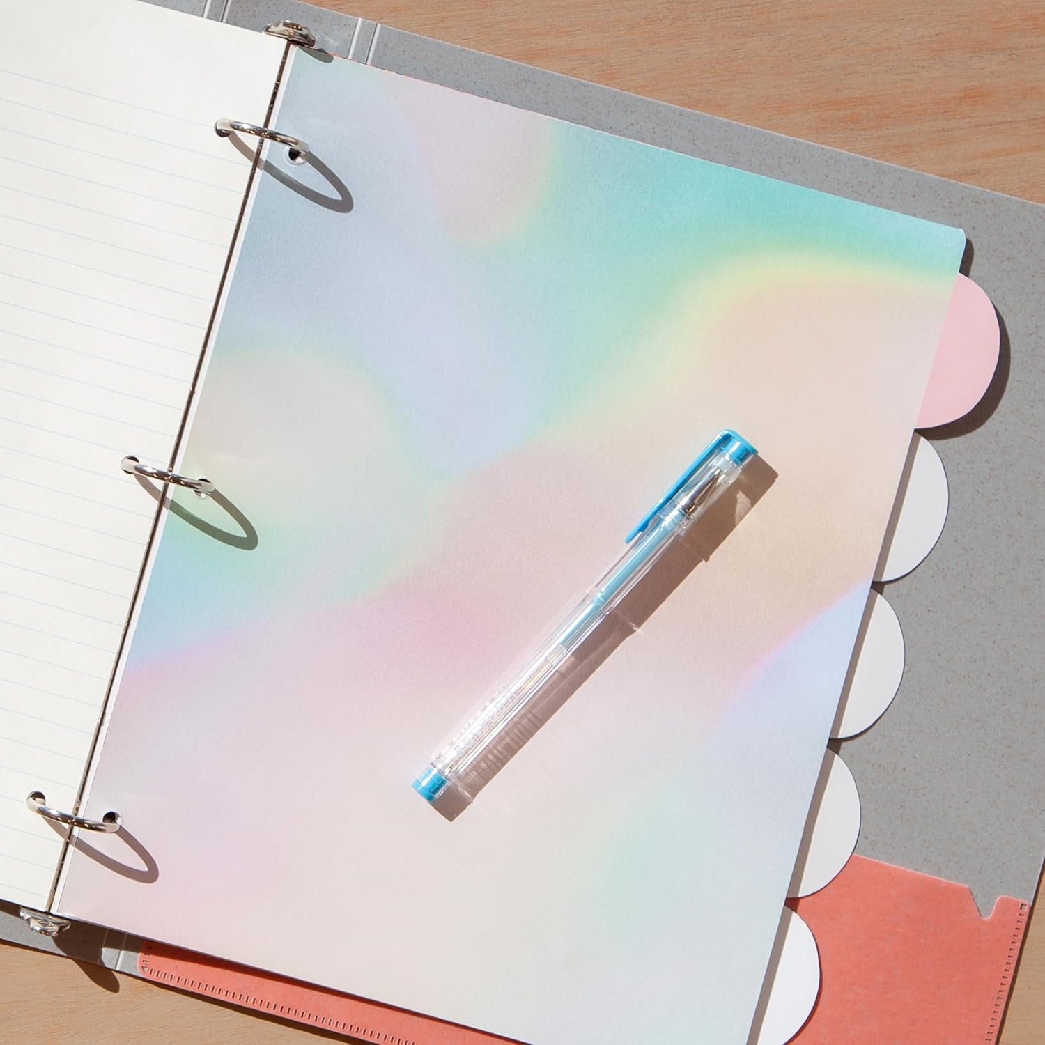 image:imageU Brands 5 Tab Poly Binder Dividers with Pocket Pastel Drift 3Hole Punched 10 Blank Labels Transparent Pocket Durable NoTearLucent Dreams