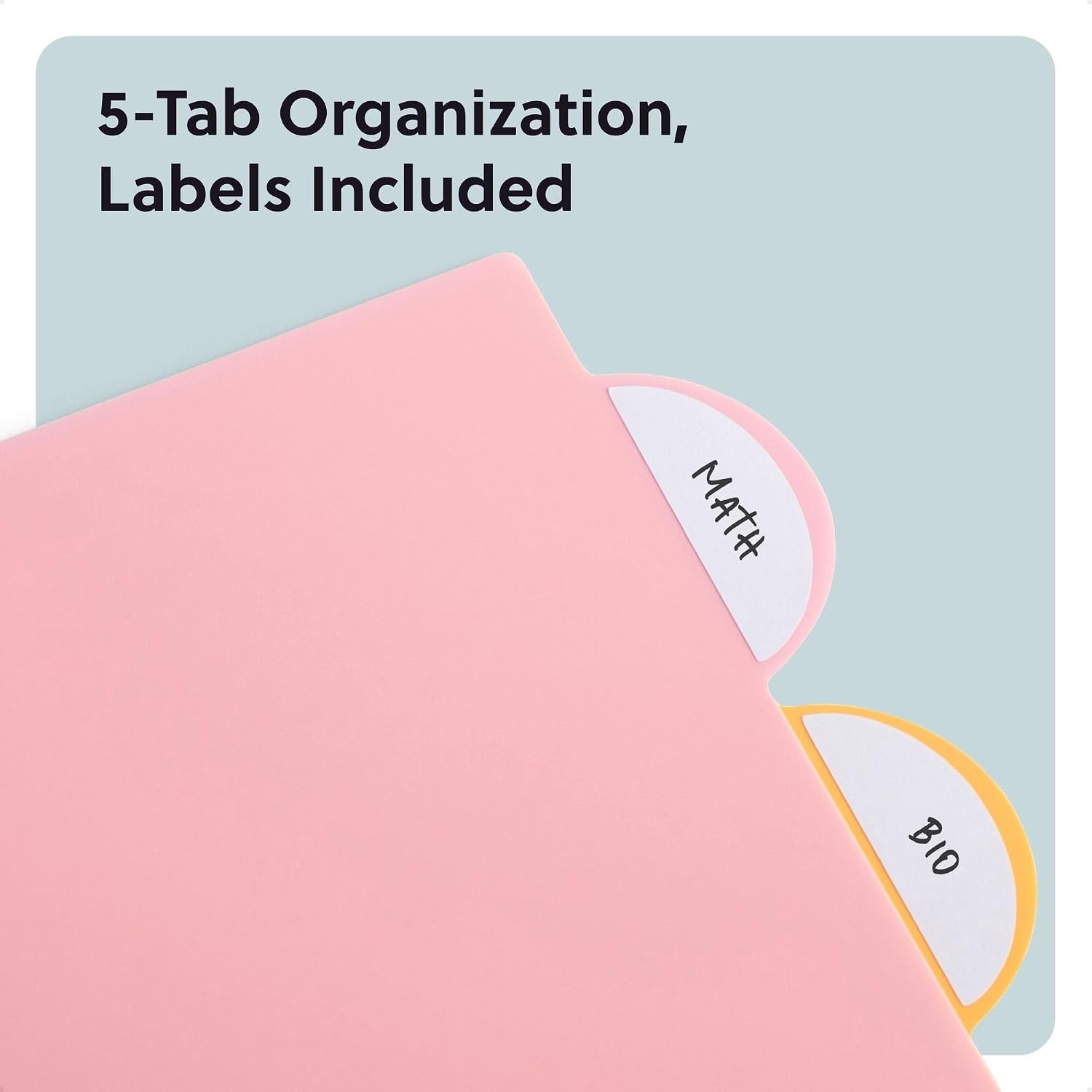 image:imageU Brands 5 Tab Poly Binder Dividers with Pocket Pastel Drift 3Hole Punched 10 Blank Labels Transparent Pocket Durable NoTearPastel Drift