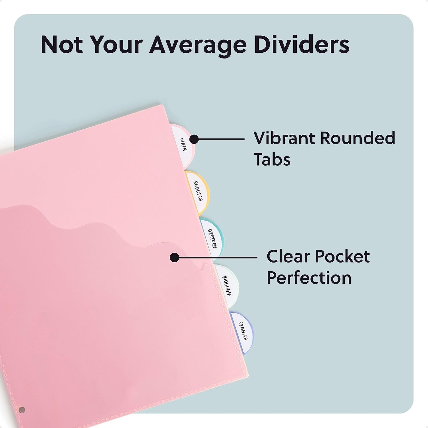image:imageU Brands 5 Tab Poly Binder Dividers with Pocket Pastel Drift 3Hole Punched 10 Blank Labels Transparent Pocket Durable NoTearPastel Drift