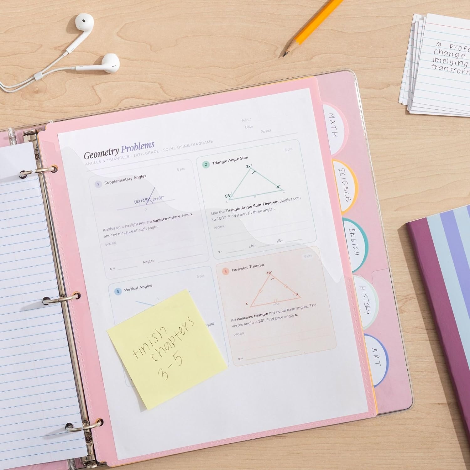 image:imageU Brands 5 Tab Poly Binder Dividers with Pocket Pastel Drift 3Hole Punched 10 Blank Labels Transparent Pocket Durable NoTearPastel Drift