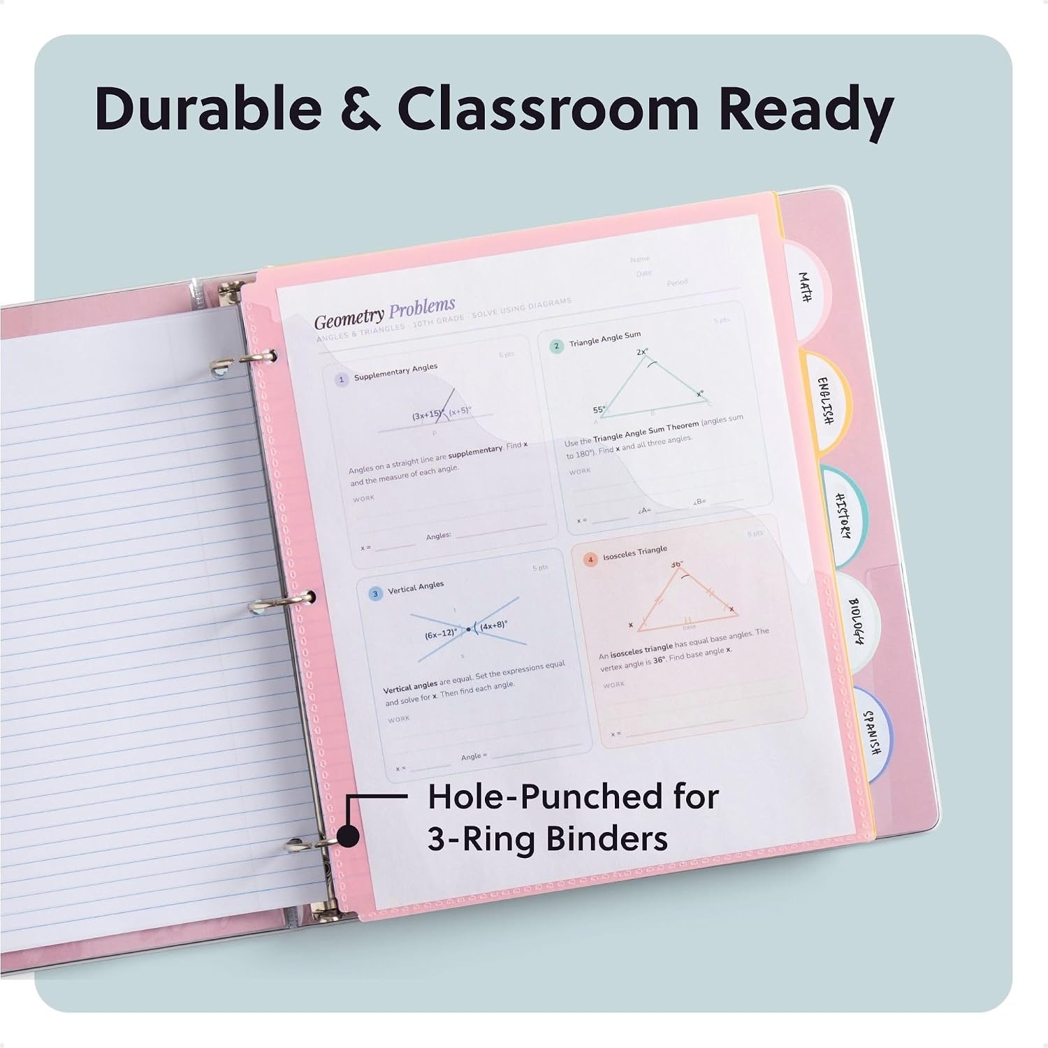 image:imageU Brands 5 Tab Poly Binder Dividers with Pocket Pastel Drift 3Hole Punched 10 Blank Labels Transparent Pocket Durable NoTearPastel Drift