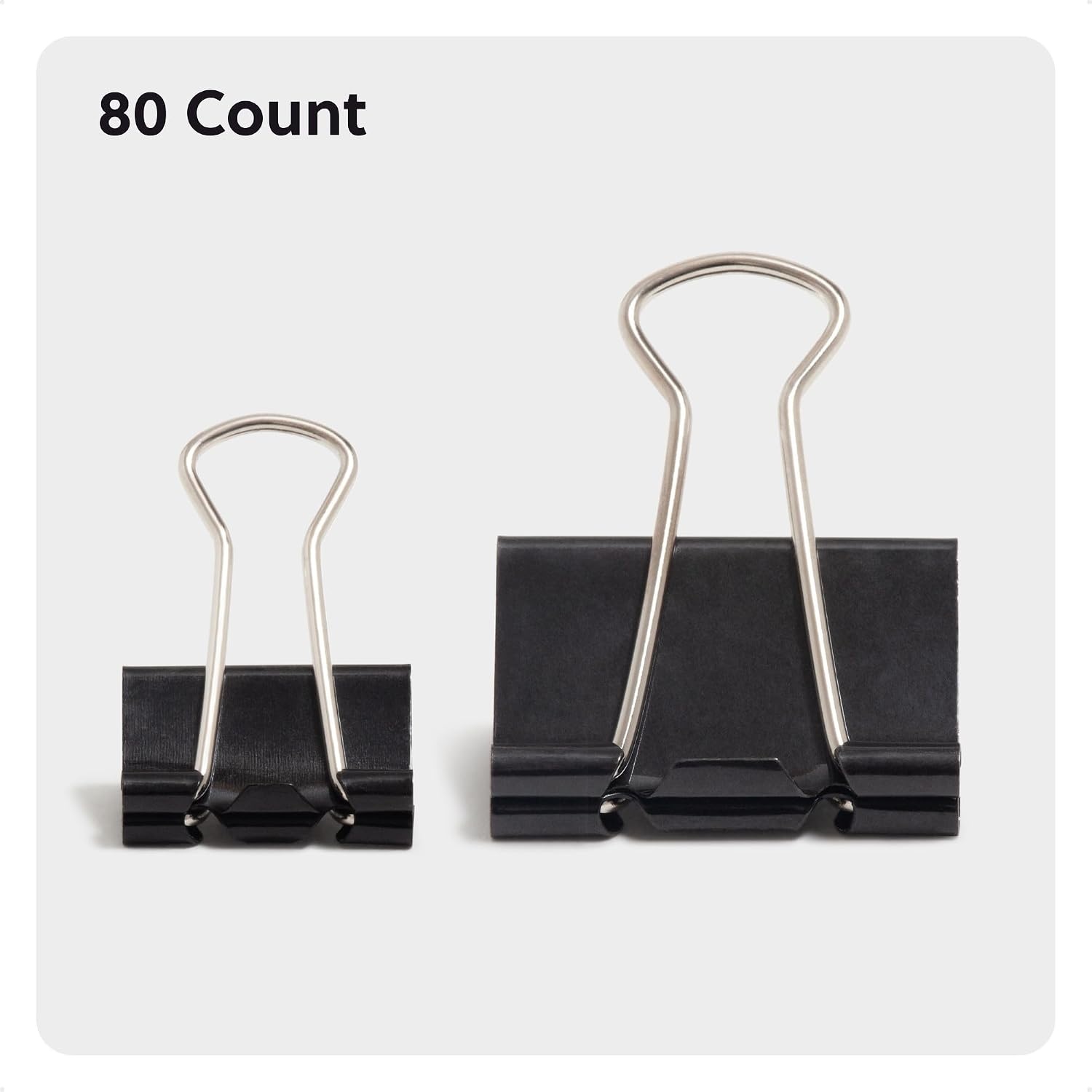 image:imageU Brands Binder Clips Assorted Sizes Small 34Inch Width and 13Inch Paper Holding Capacity Medium 114Inch Width and 12Inch Paper Holding Capacity Black and Silver Steel 80Count