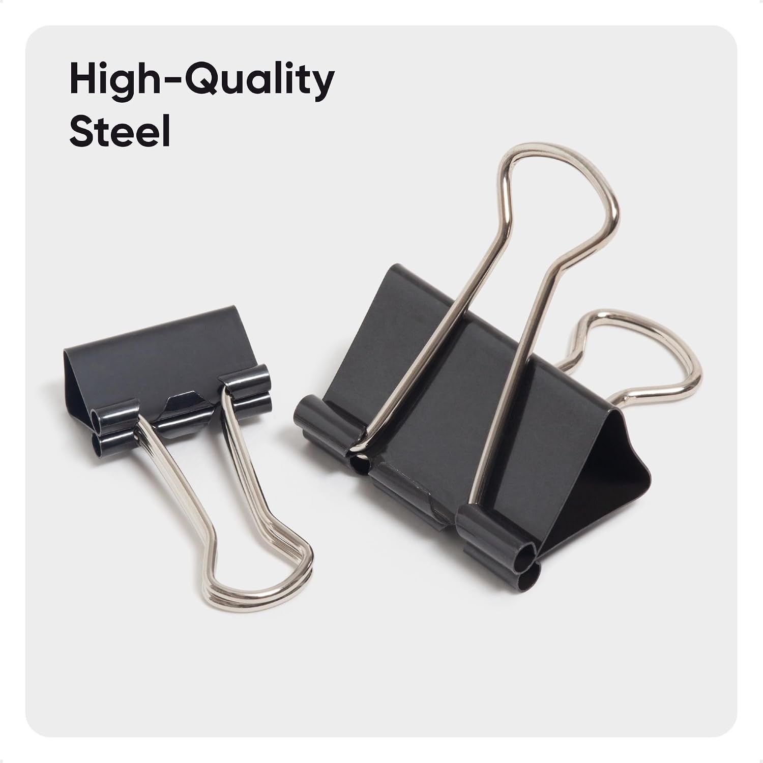 image:imageU Brands Binder Clips Assorted Sizes Small 34Inch Width and 13Inch Paper Holding Capacity Medium 114Inch Width and 12Inch Paper Holding Capacity Black and Silver Steel 80Count