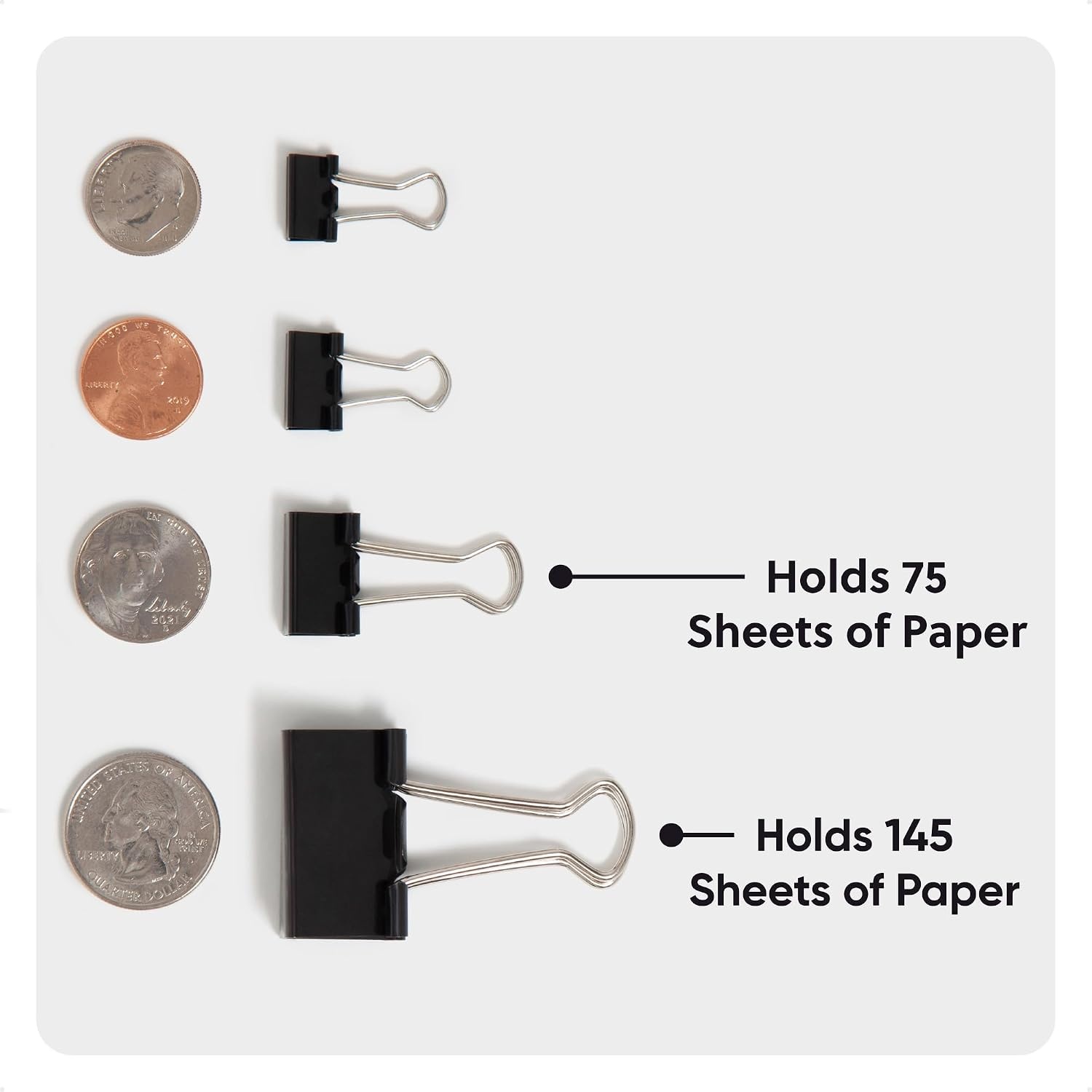 image:imageU Brands Binder Clips Assorted Sizes Small 34Inch Width and 13Inch Paper Holding Capacity Medium 114Inch Width and 12Inch Paper Holding Capacity Black and Silver Steel 80Count