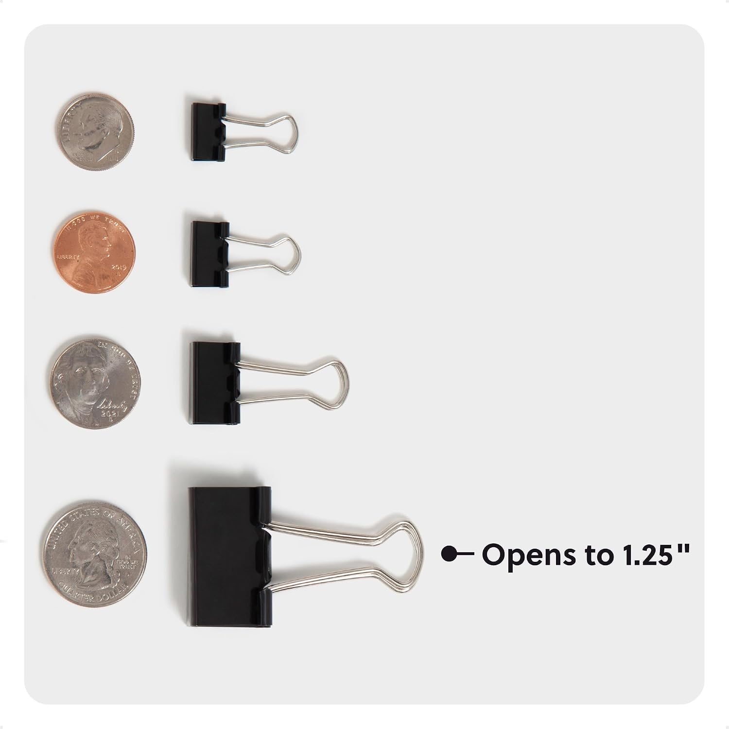image:imageU Brands Binder Clips Medium 114 Width 12 Paper Holding Capacity Black and Silver Steel 96CountMedium