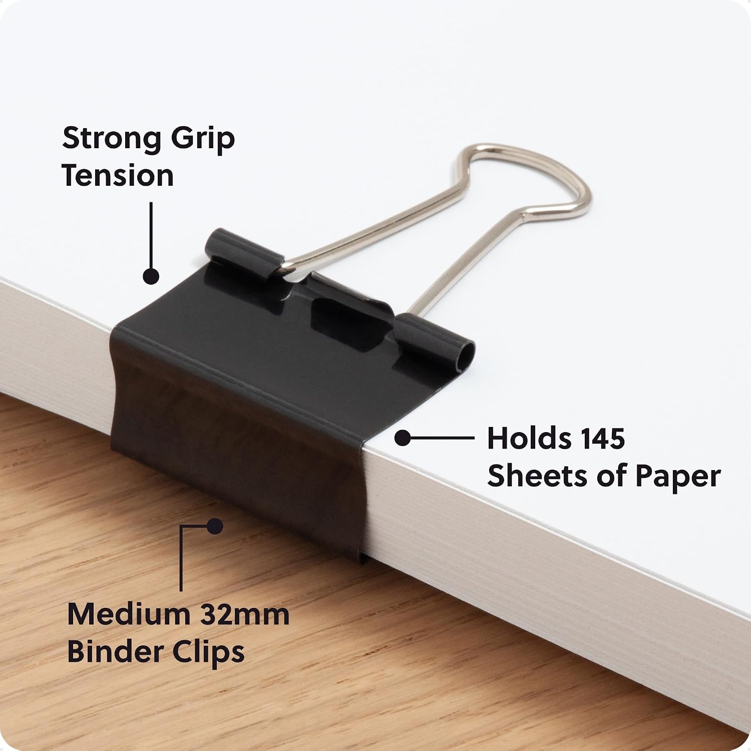 image:imageU Brands Binder Clips Medium 114 Width 12 Paper Holding Capacity Black and Silver Steel 96CountMedium