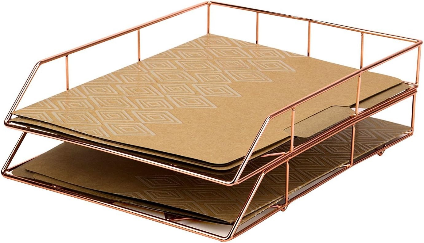 image:imageU Brands Desktop Letter Tray Rose Gold Wire Metal 855U0312