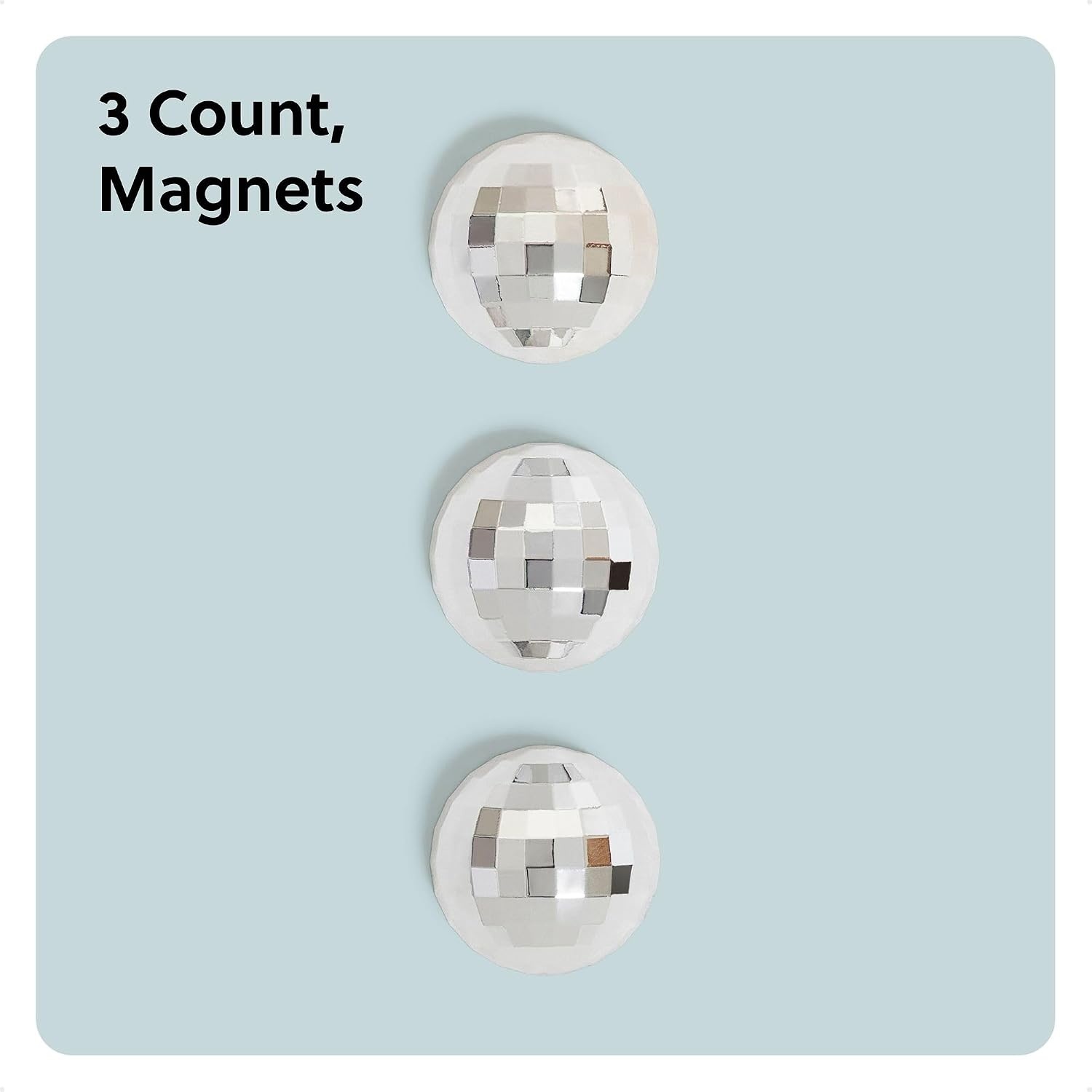 image:imageU Brands Disco Ball Locker Magnets Set of 3 Silver Fun Magnetic Locker Accessories for School Whiteboard Accessories Cute Magnets for Refrigerator