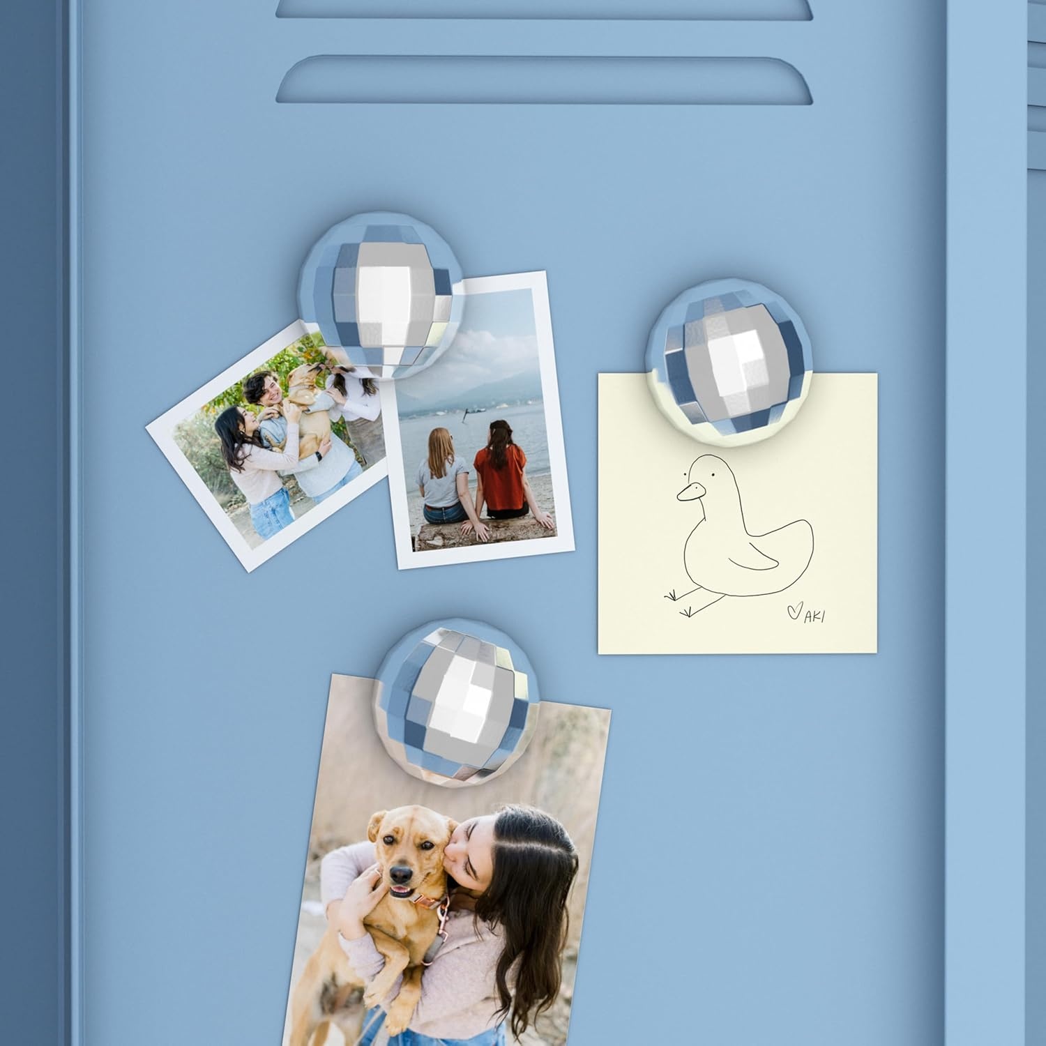 image:imageU Brands Disco Ball Locker Magnets Set of 3 Silver Fun Magnetic Locker Accessories for School Whiteboard Accessories Cute Magnets for Refrigerator