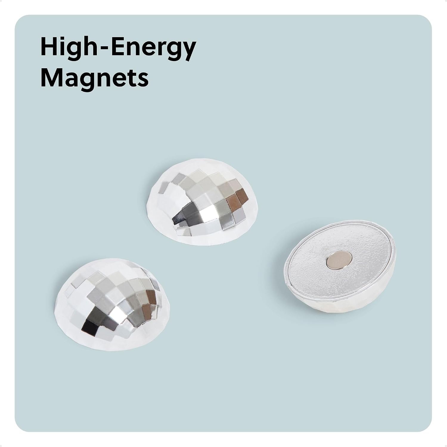 image:imageU Brands Disco Ball Locker Magnets Set of 3 Silver Fun Magnetic Locker Accessories for School Whiteboard Accessories Cute Magnets for Refrigerator