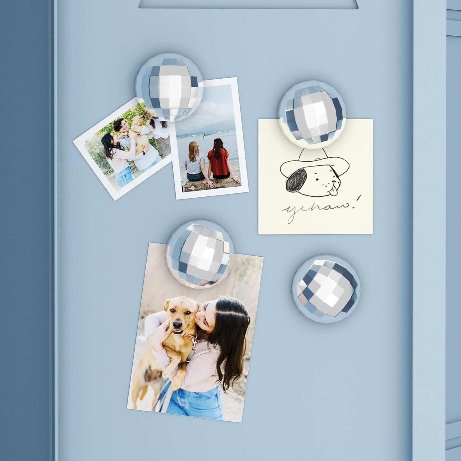 image:imageU Brands Disco Ball Locker Magnets Set of 4 Silver Fun Magnetic Locker Accessories for School Whiteboard Accessories Cute Magnets for Refrigerator