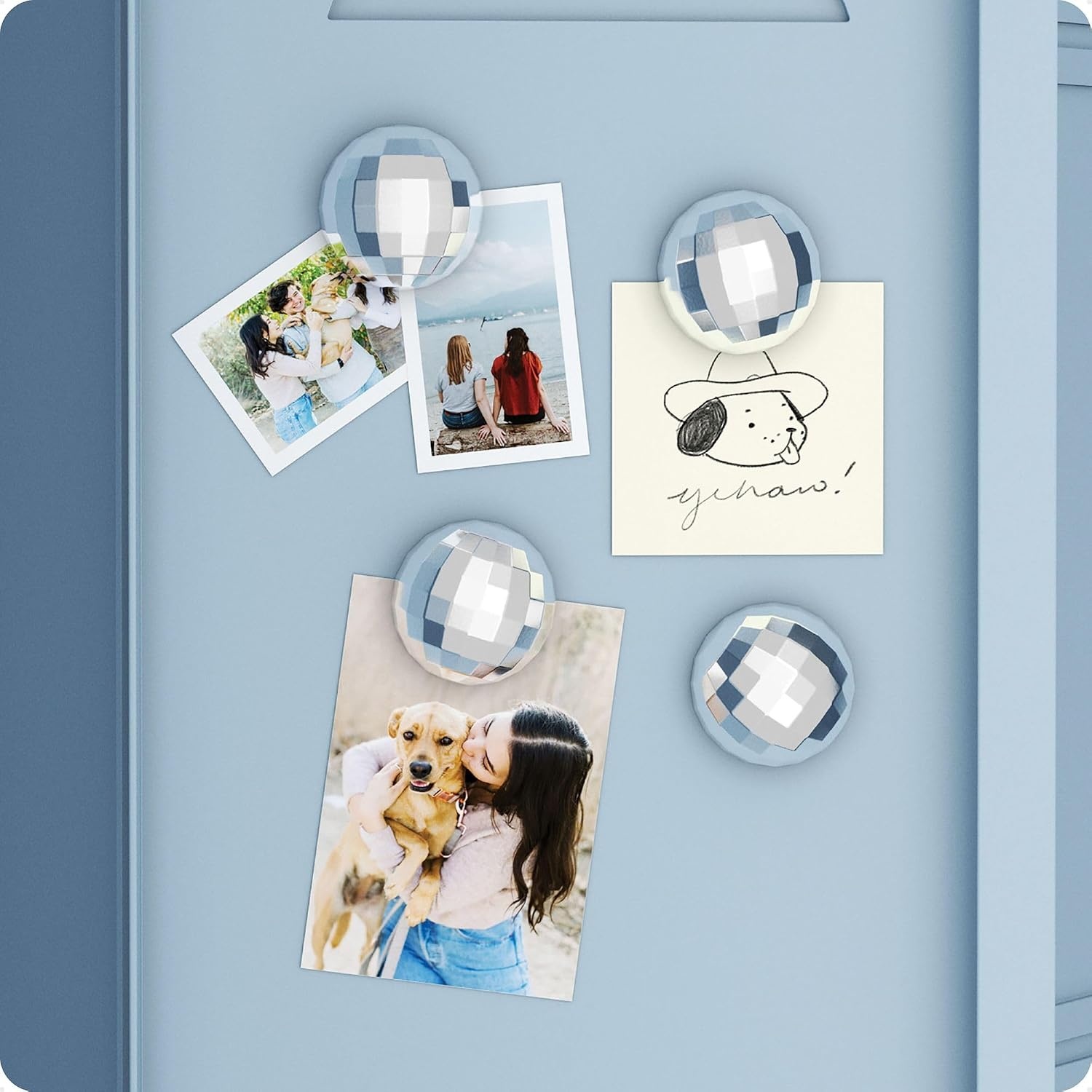image:imageU Brands Disco Ball Locker Magnets Set of 4 Silver Fun Magnetic Locker Accessories for School Whiteboard Accessories Cute Magnets for Refrigerator