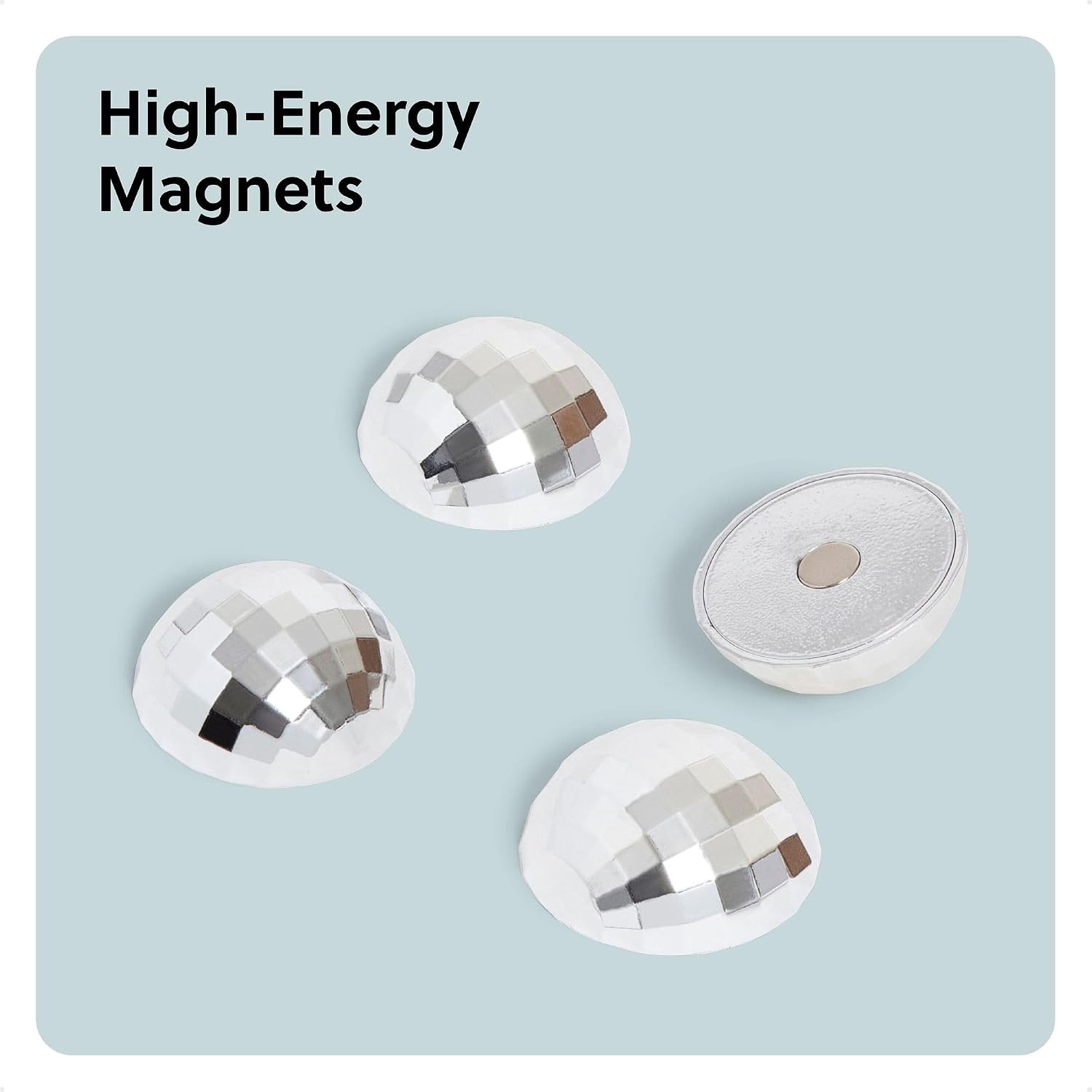 image:imageU Brands Disco Ball Locker Magnets Set of 4 Silver Fun Magnetic Locker Accessories for School Whiteboard Accessories Cute Magnets for Refrigerator