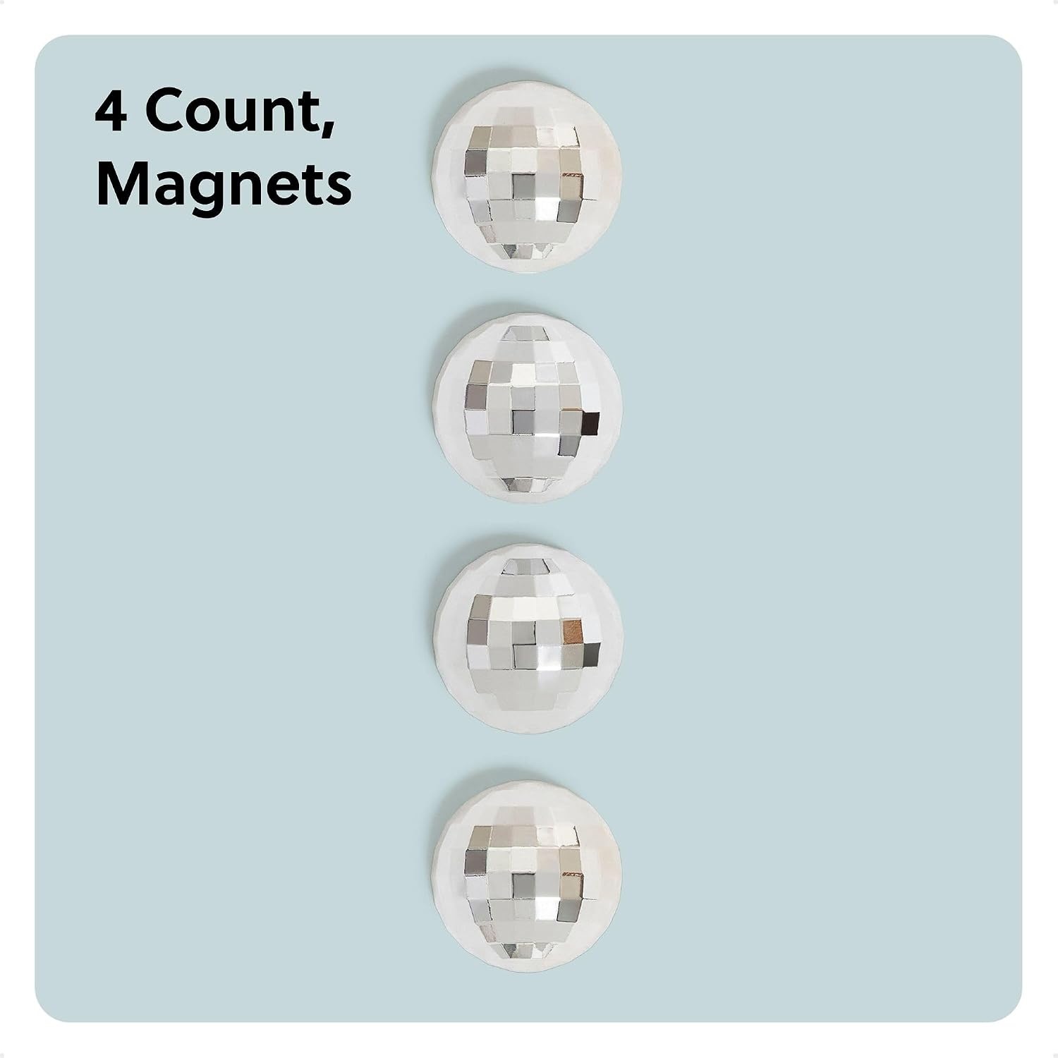 image:imageU Brands Disco Ball Locker Magnets Set of 4 Silver Fun Magnetic Locker Accessories for School Whiteboard Accessories Cute Magnets for Refrigerator