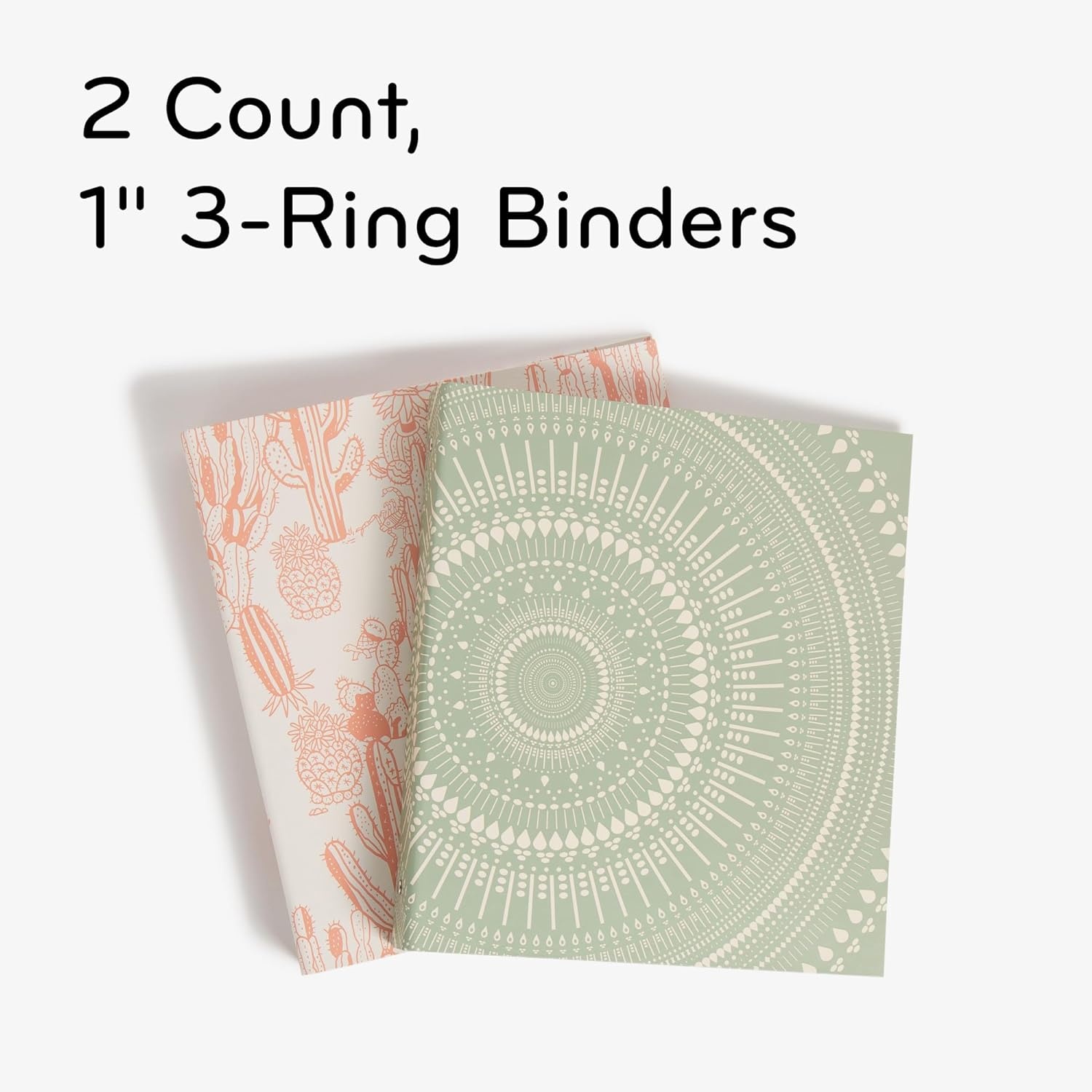 image:imageU Brands EcoConscious 1 Binders Set of 2 Artist Touch Prints Silver Metal ORingsSage Green Boho Chic Prints