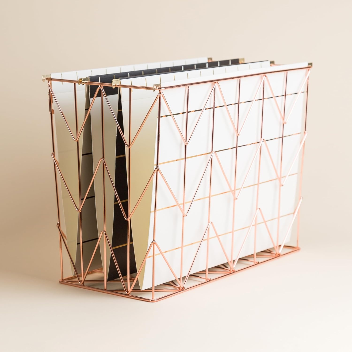 image:imageU Brands Hanging File Desk Organizer Rose Gold Wire Metal 854U0206Hanging File Desk Organizer