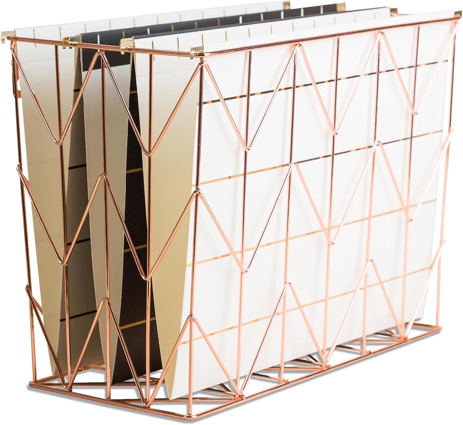 image:imageU Brands Hanging File Desk Organizer Rose Gold Wire Metal 854U0206Hanging File Desk Organizer