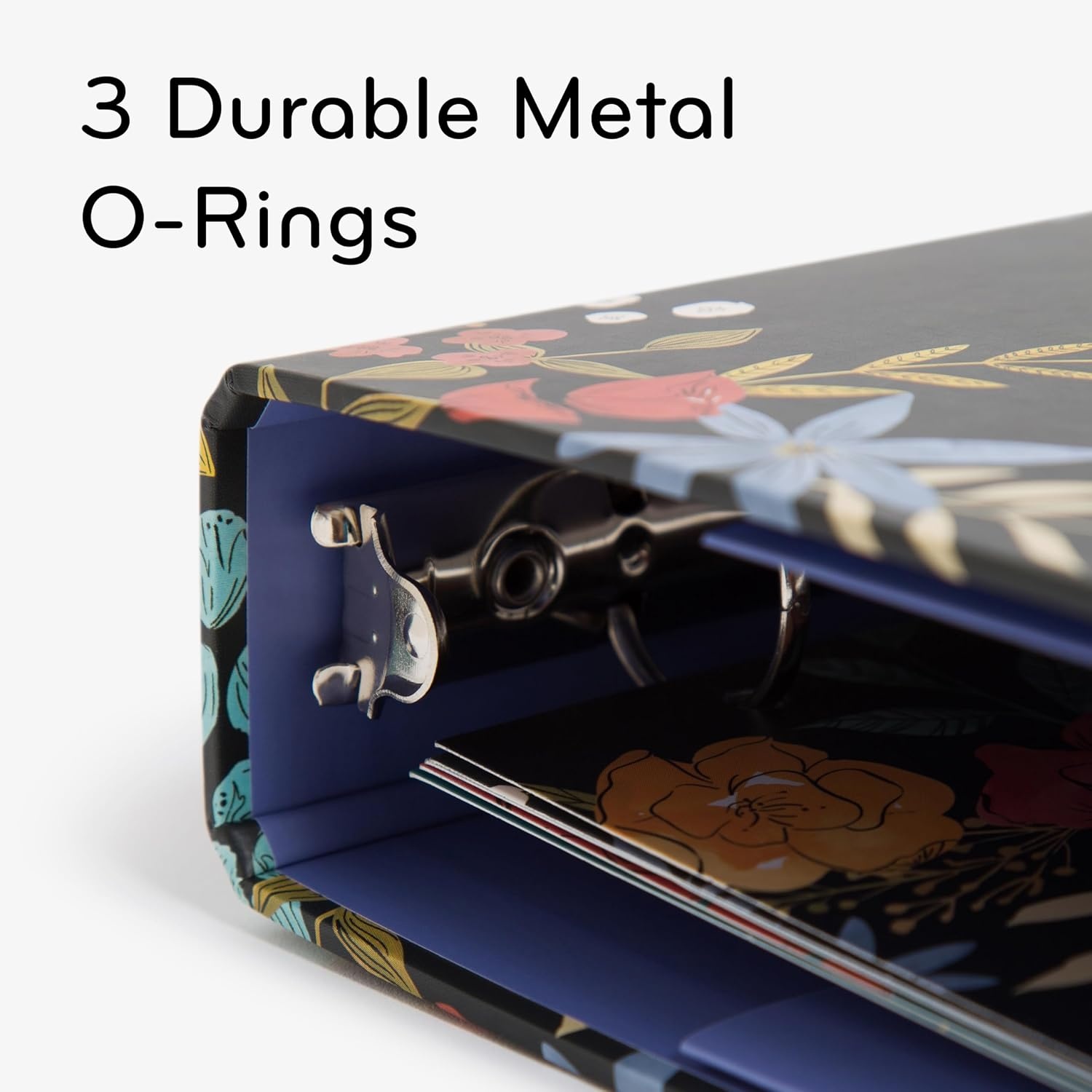 image:imageU Brands Midnight Blossoms 1 Binder with 5 Tab Dividers and Labels Multicolored Floral Print Silver Metal ORings