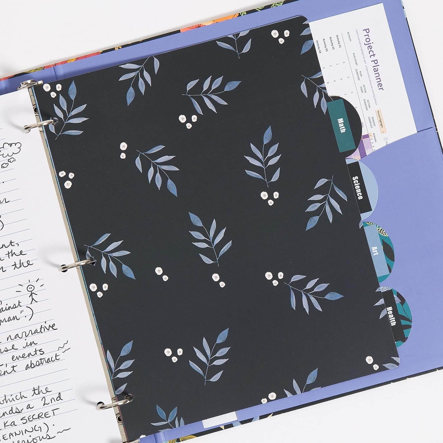 image:imageU Brands Midnight Blossoms 1 Binder with 5 Tab Dividers and Labels Multicolored Floral Print Silver Metal ORings