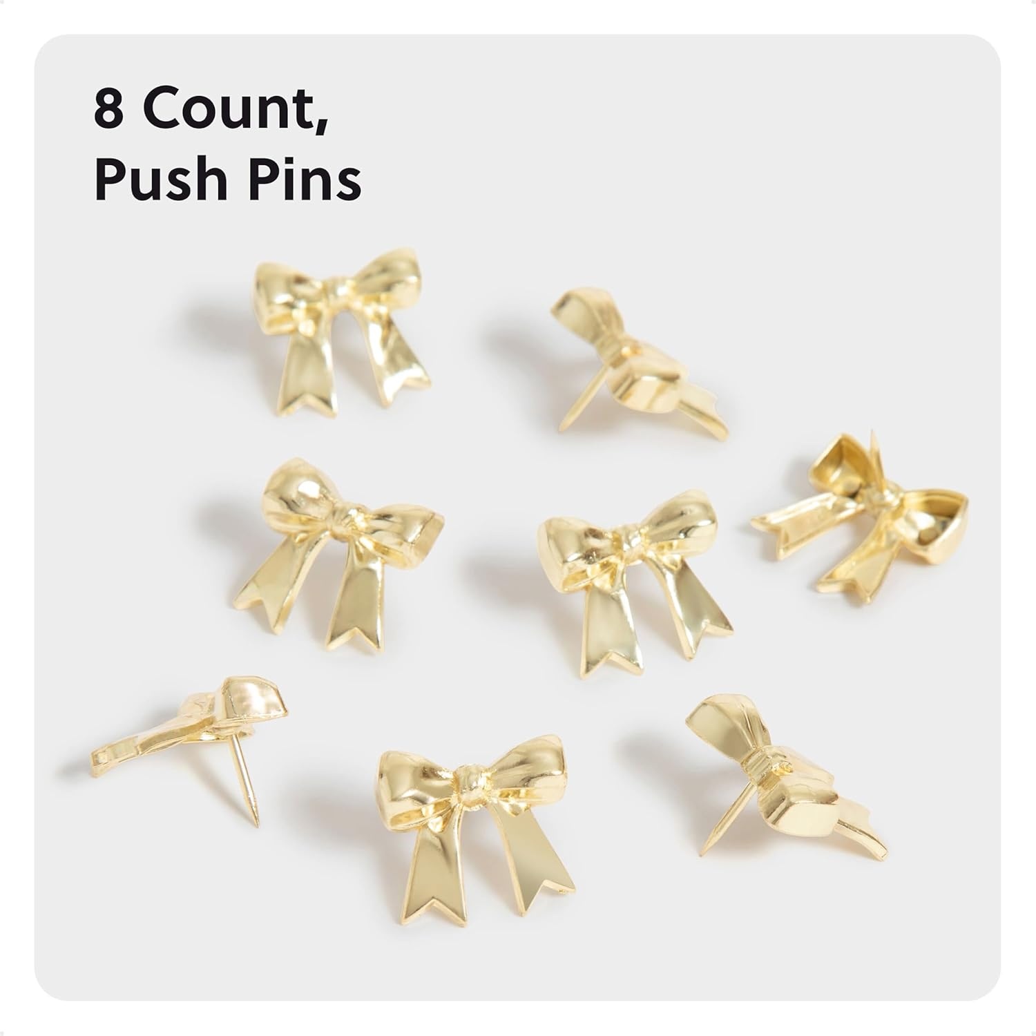 image:imageU Brands Mini Fashion Small Push Pins Set Gold Bows 8 Count Office Supplies for Classroom or Office Decor Cute Pins for Cork Bulletin Boards