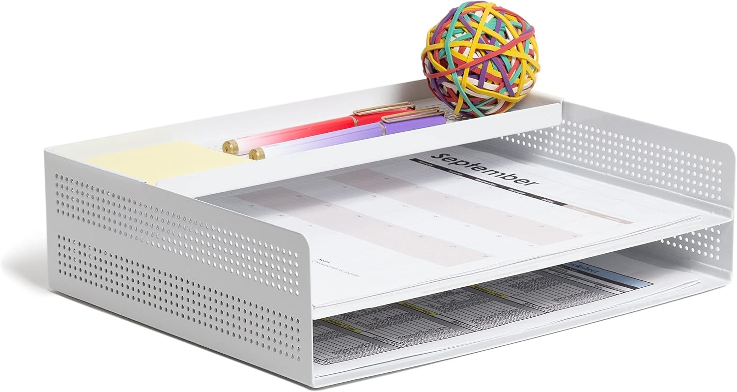 image:imageU Brands Modern Perforated Paper Tray Office Supplies Metal White 1 Count