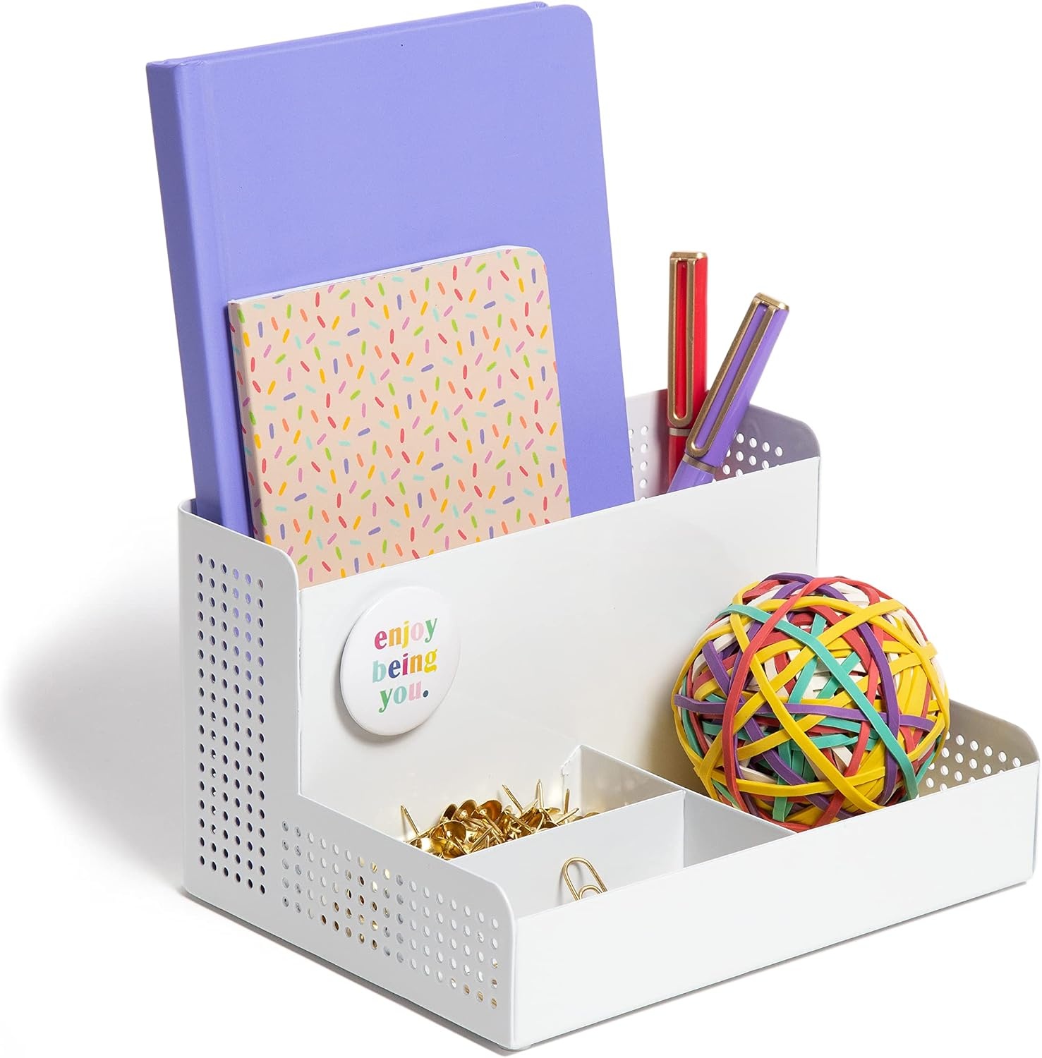image:imageU Brands Modern Perforated Storage Cup Desk Organizer Office Supplies White Metal 1 Count