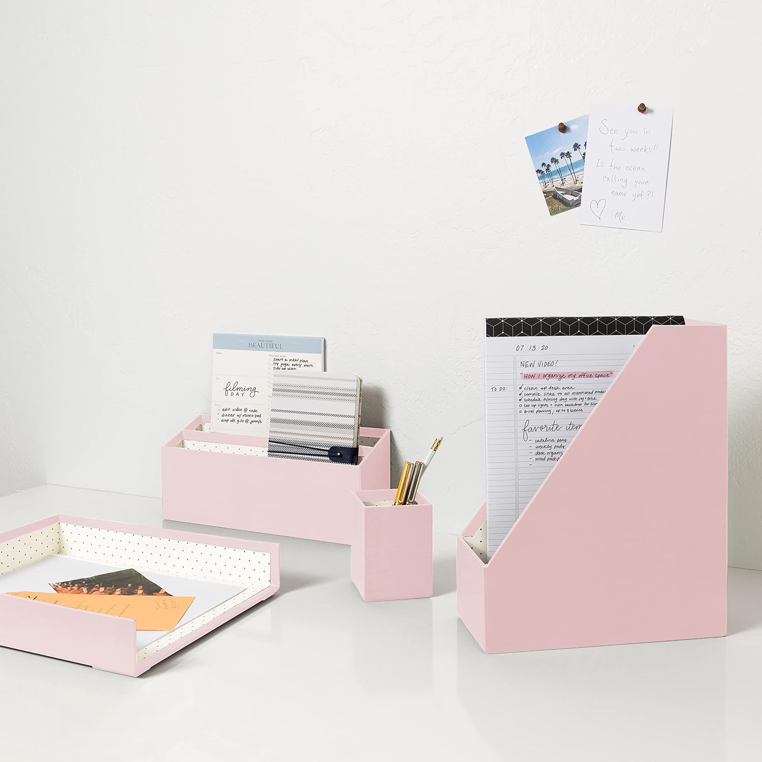 image:imageU Brands Paper Wrapped Desk Organization Set Office Organization Supplies Blush amp Dots 4 Pieces