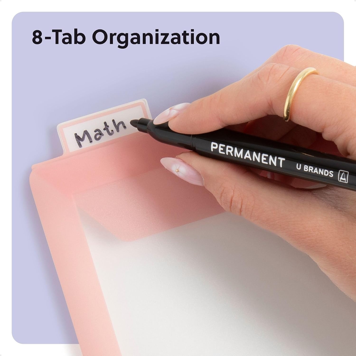 image:imageU Brands Poly 5Tab Three Ring Binder Dividers with Tabs and Pockets Clear View 10 Set Assorted Brights 3Hole Punched Pocket Dividers8Tab Geo Curve Modern 8 Count