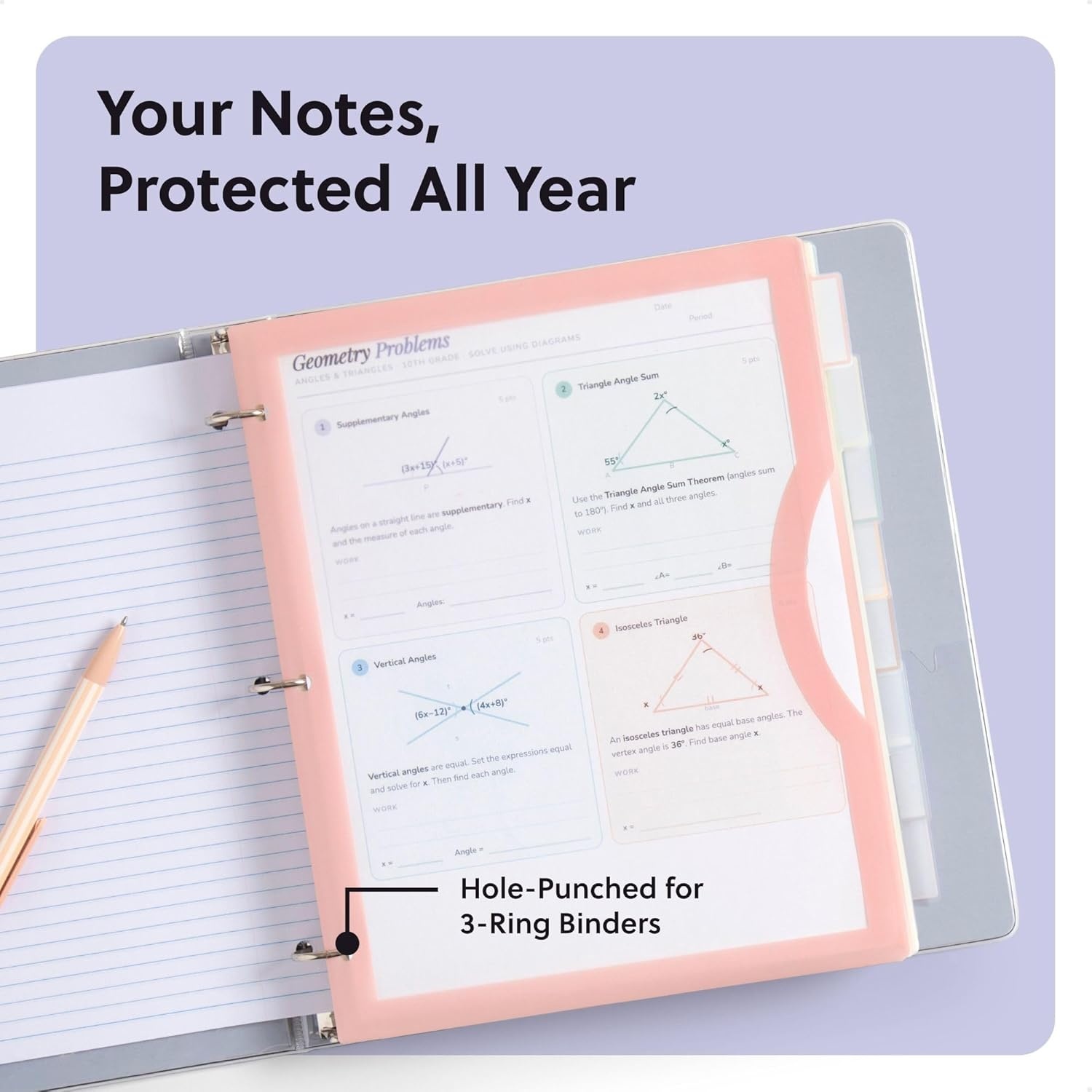 image:imageU Brands Poly 5Tab Three Ring Binder Dividers with Tabs and Pockets Clear View 10 Set Assorted Brights 3Hole Punched Pocket Dividers8Tab Geo Curve Modern 8 Count