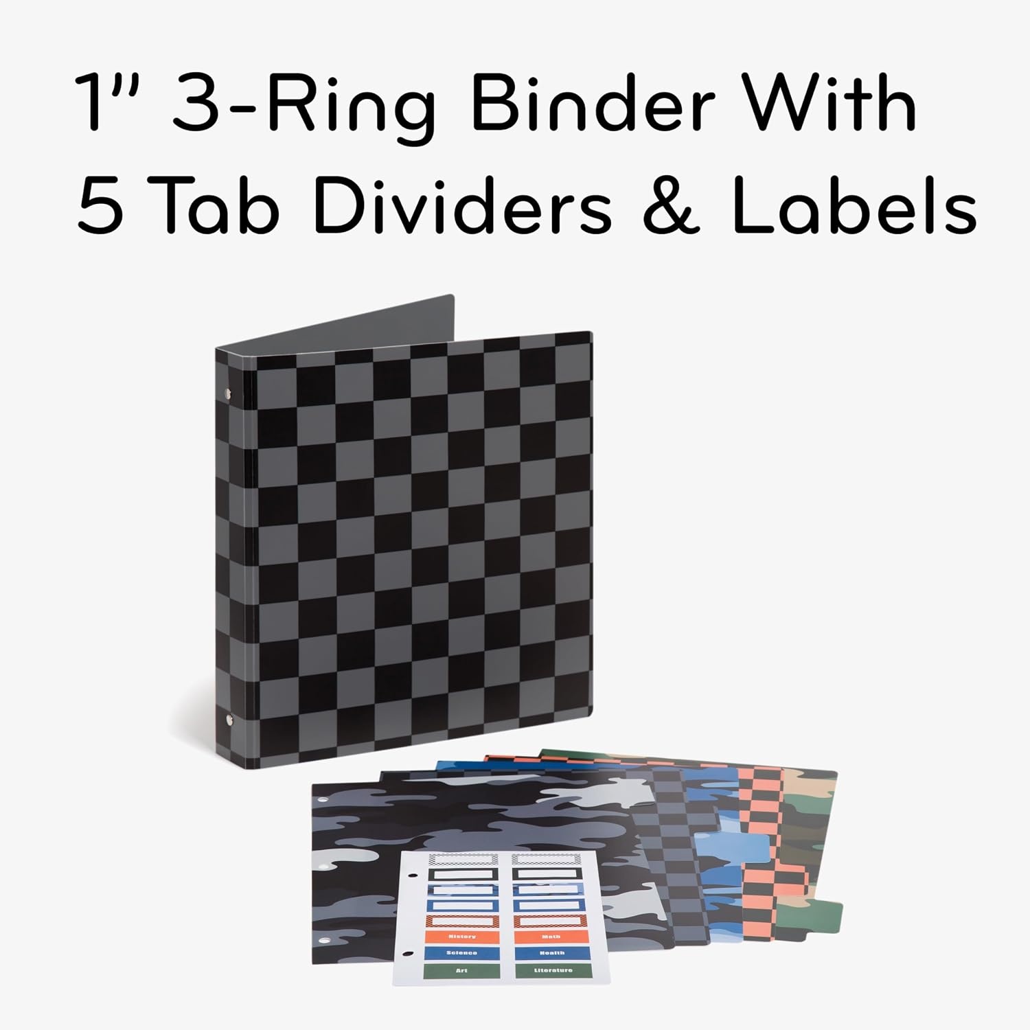 image:imageU Brands Poly Performance 1 Binder with 5 Tab Dividers and Labels Checkered Print Silver Metal ORingsCheckered Print