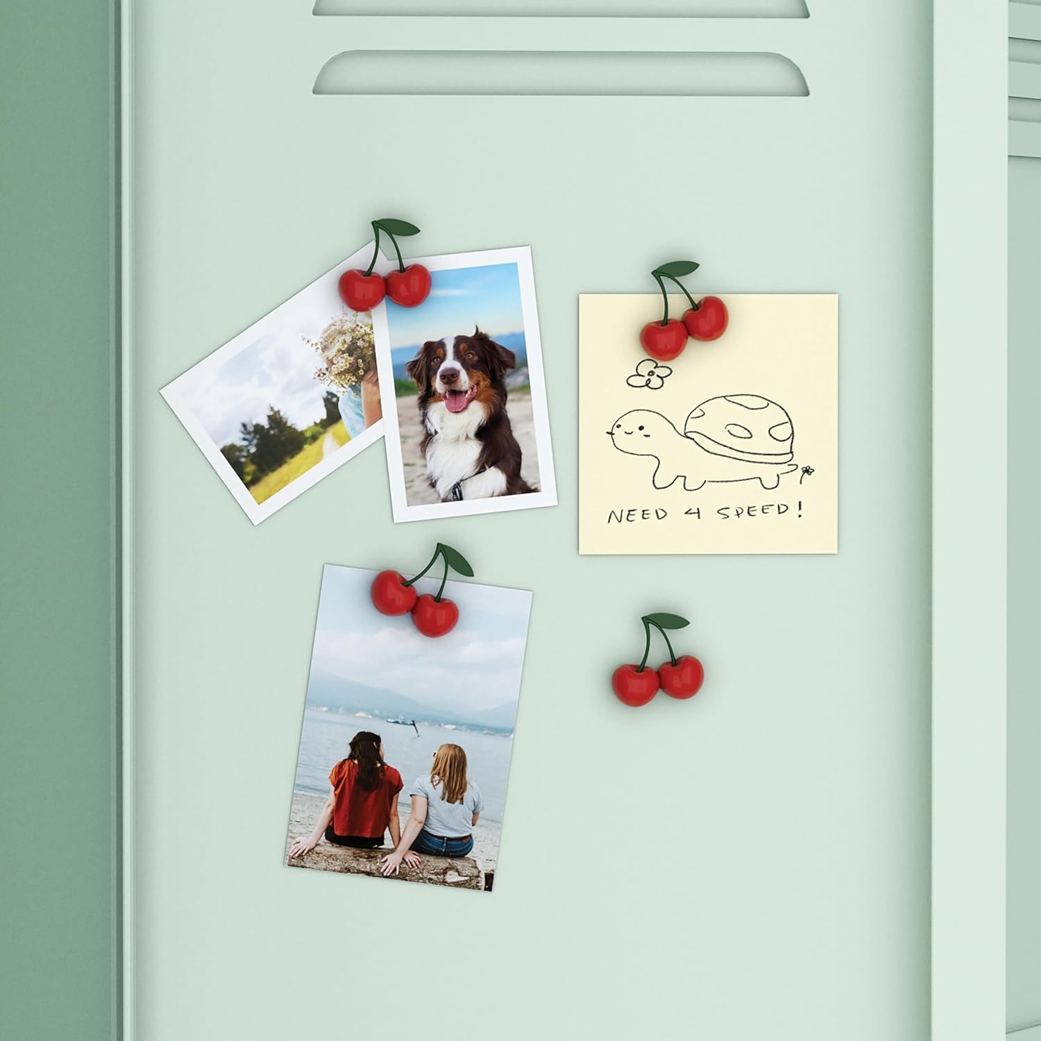 image:imageU Brands Red Cherry Locker Magnets Set of 4 Fun Magnetic Locker Accessories for School Whiteboard Accessories Cute Fruit Magnets for Refrigerator