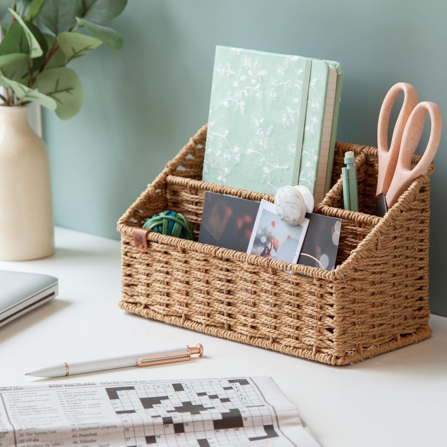 image:imageU Brands Woven Allin1 Desk Organizer RattanInspired Wicker Style Office Organization Supplies 1 Count Brown