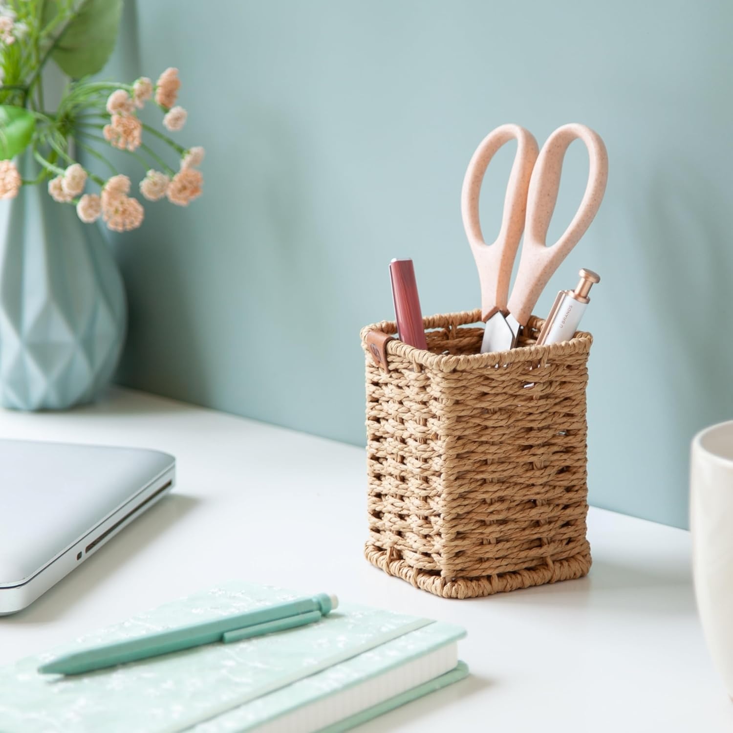 image:imageU Brands Woven Pencil Cup RattanInspired Wicker Style Office Organization Supplies Natural Wood 1 Count