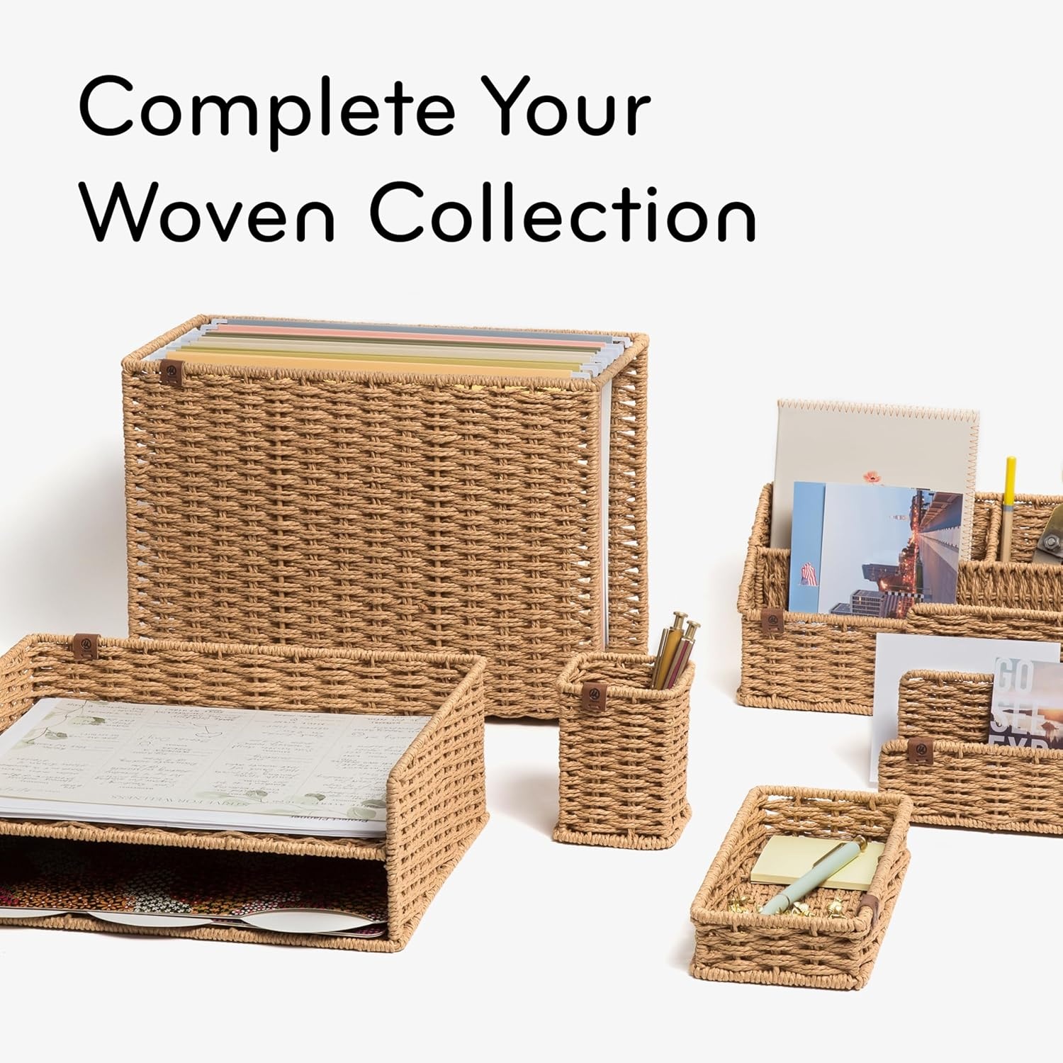 image:imageU Brands Woven Pencil Cup RattanInspired Wicker Style Office Organization Supplies Natural Wood 1 Count