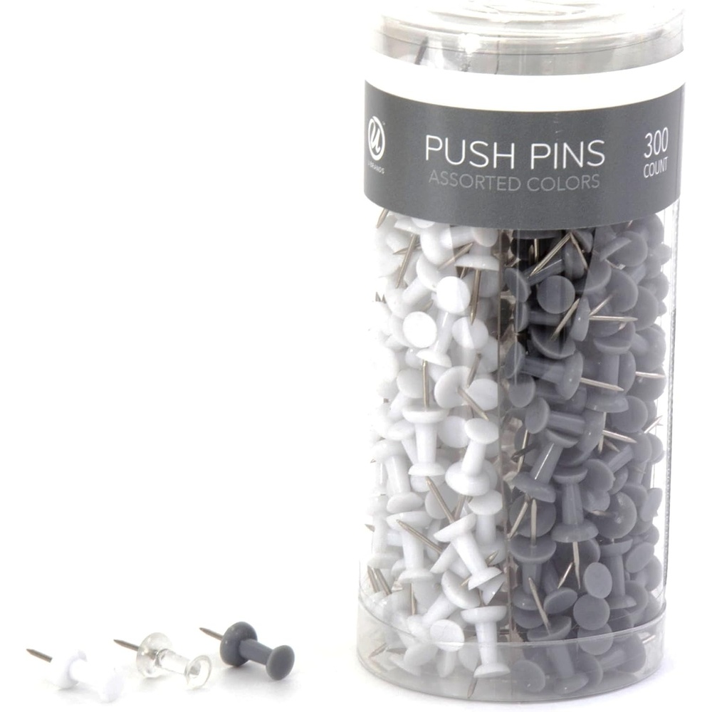 image:imageU Brands 3092U0624 Fashion Metal Thumbtacks Metal Brass 38Inch 200PackBlackWhiteGray