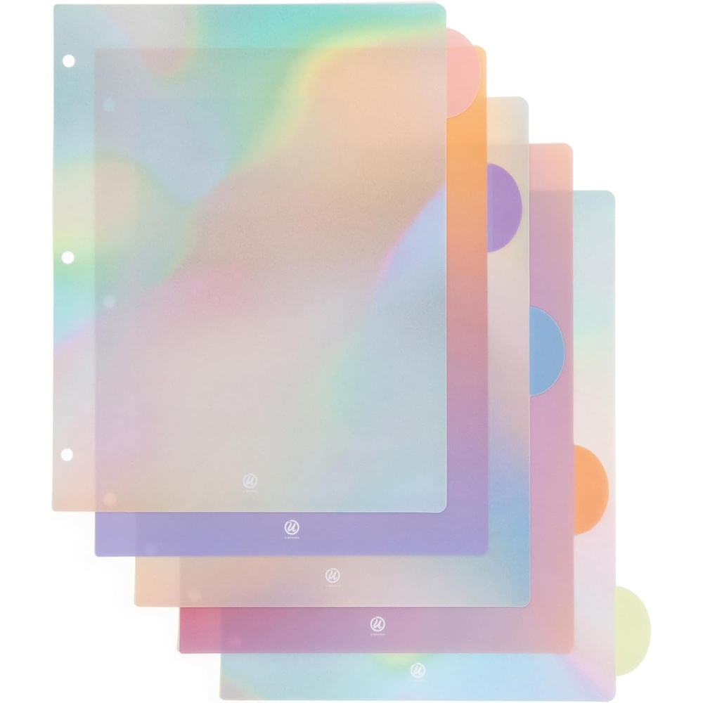 image:imageU Brands 5 Tab Poly Binder Dividers with Pocket Pastel Drift 3Hole Punched 10 Blank Labels Transparent Pocket Durable NoTearLucent Dreams