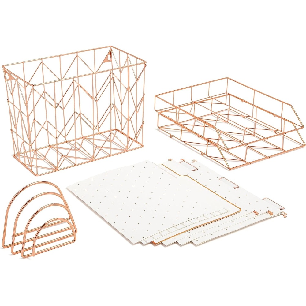 image:imageU Brands Desktop Fashion Filing Set Desktop Organizer Rose Gold Wire Metal 10 Piece Office Gift Set 2104U0001