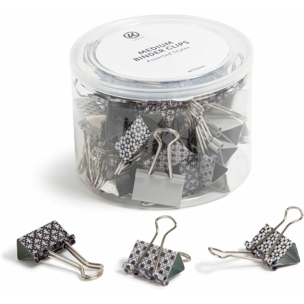 image:imageU Brands Fashion Binder Clips Moroccan Monochrome with Silver Prongs Office Organization Supplies 32mm 36 Count