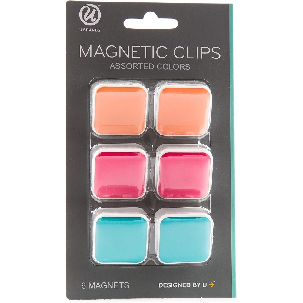 image:imageU Brands Magnet Clips Square 1 14in by 1 14in Assorted Designs in Cool Colors 6Count