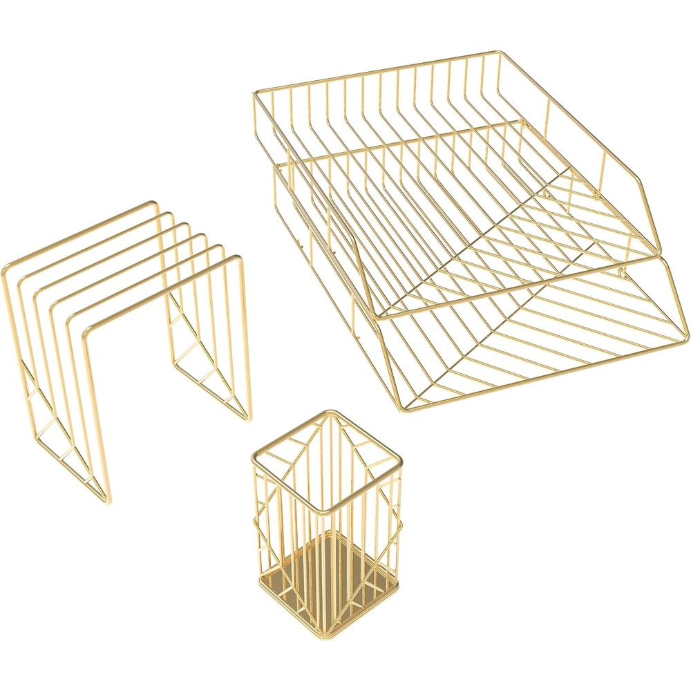 image:imageU Brands Metal Desk Organization Kit Vena Collection Cup Sort and 2 Trays Included Gold 3940U0001Gold
