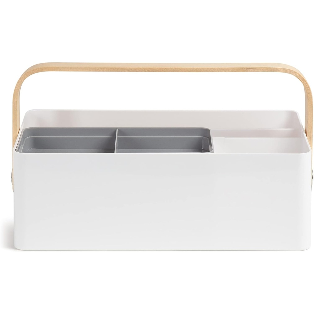image:imageU Brands Mod Caddy Desktop Organizer Office Supplies White with Removable Tray Poplar Handle 1236 x 693 x 393