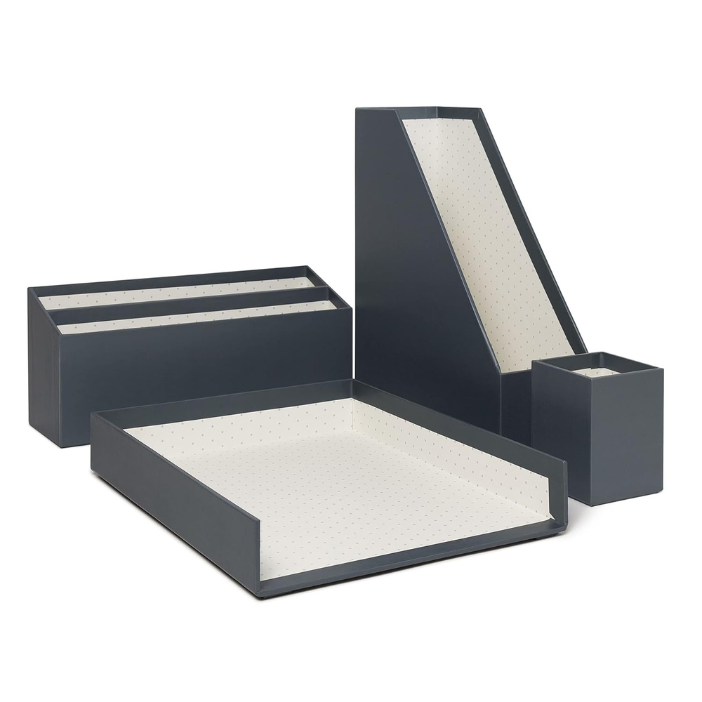 image:imageU Brands Paper Wrapped Desk Organization Set Office Organization Supplies Gray Classic Dots 4 Pieces