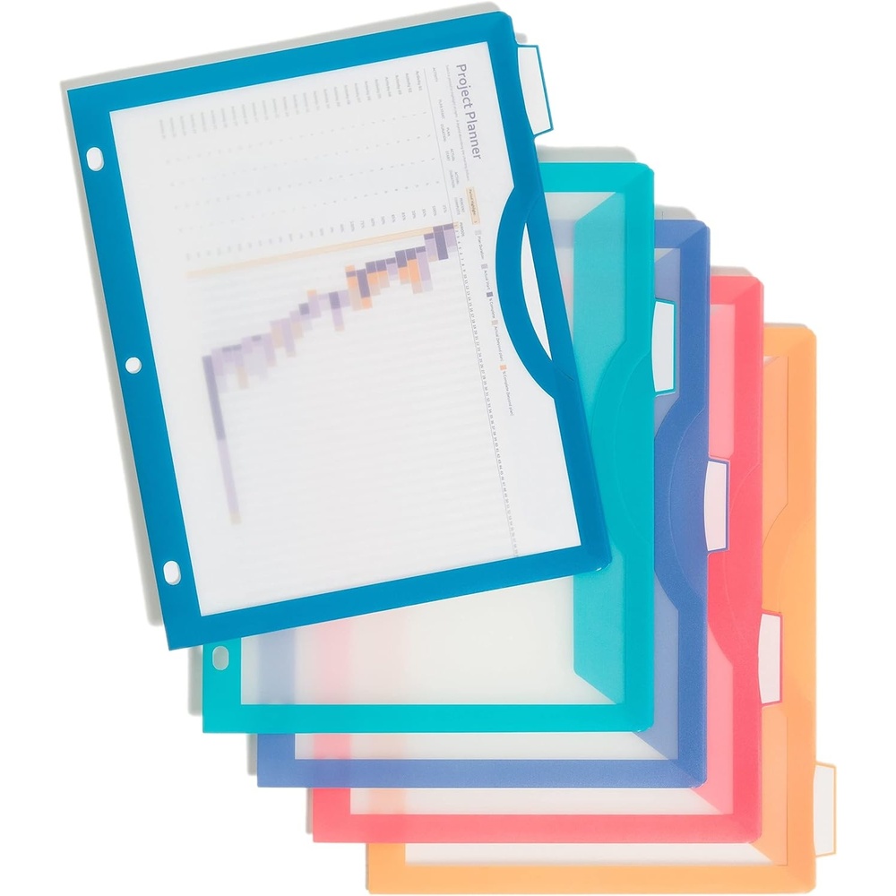 image:imageU Brands Poly 5Tab Three Ring Binder Dividers with Tabs and Pockets Clear View 10 Set Assorted Brights 3Hole Punched Pocket Dividers5Tab  Brights  10 Count