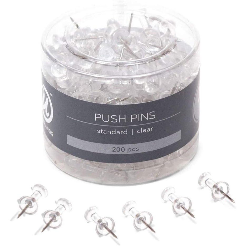 image:imageU Brands Push Pins Clear Plastic Head Thumbtacks Steel Point 200Count24