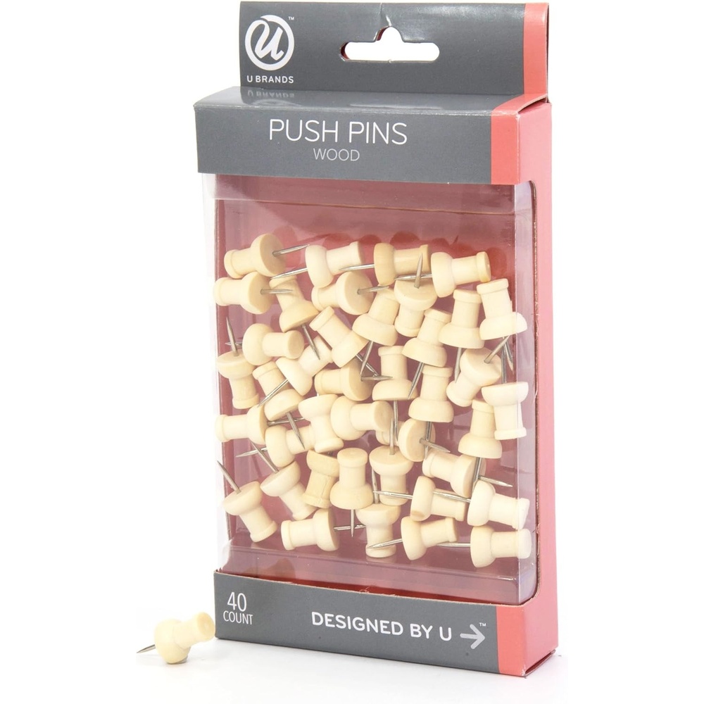 image:imageU Brands Standard Wooden Push Pins Set Office Supplies 150 PiecesNatural