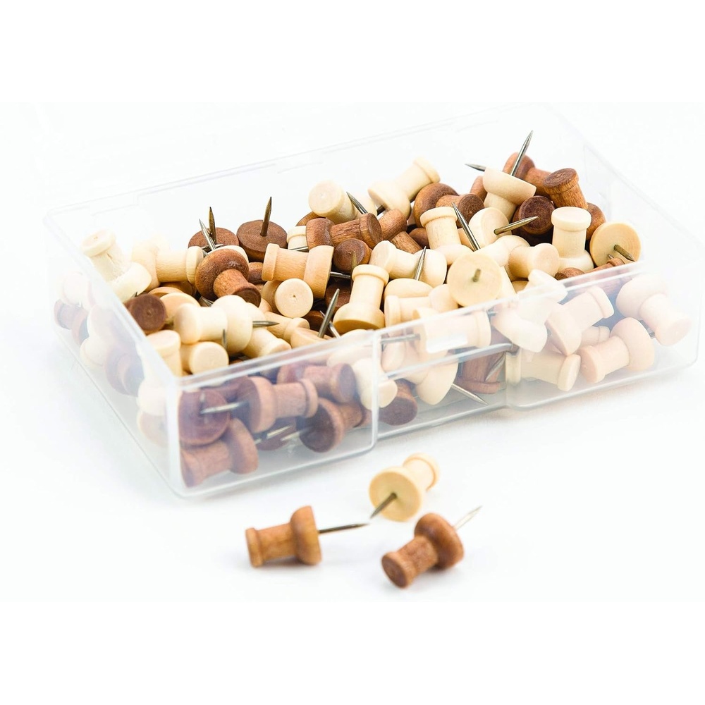 image:imageU Brands Standard Wooden Push Pins Set Office Supplies 150 PiecesNatural and Dark