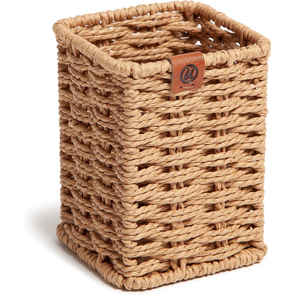image:imageU Brands Woven Pencil Cup RattanInspired Wicker Style Office Organization Supplies Natural Wood 1 Count