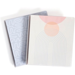 U Brands 2 Pack 1 Inch Clearview Binders, Pastel Drift, O-Ring, 2 Interior Pockets, Clear View Cover, Holds Letter Size Paper(2 Count Modern Geo Curve)