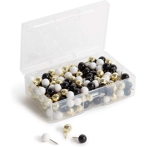 U Brands 3092U0624 Fashion Metal Thumbtacks, Metal, Brass, 3/8-Inch, 200/Pack(Black/White/Gold)