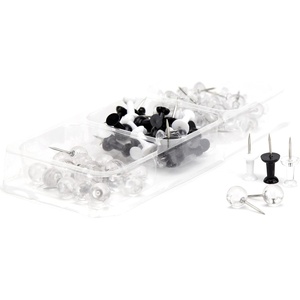 U Brands Assorted Push Pins, White Black and Translucent, Office Organization Supplies, 80 Pieces